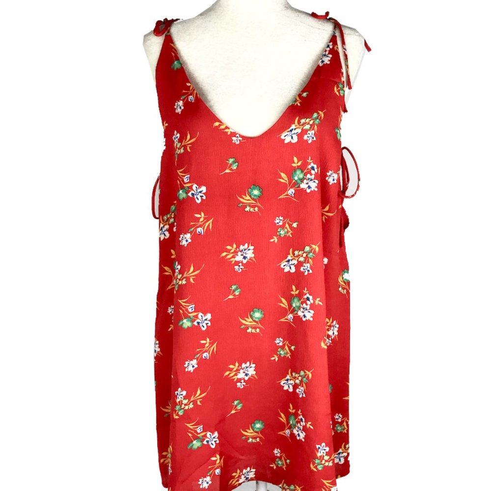 Womens Cute Bright Red Floral Shift Short Dress - Picture 1 of 7